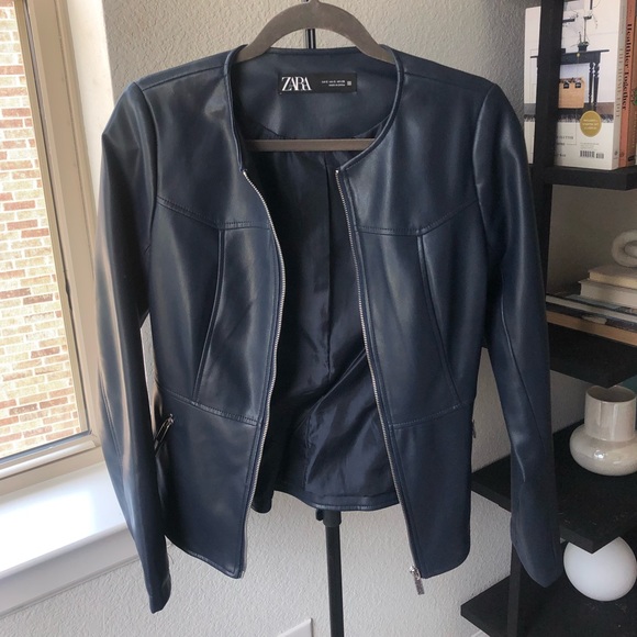 ZARA Gorgeous Navy Leather Jacket - Picture 6 of 7